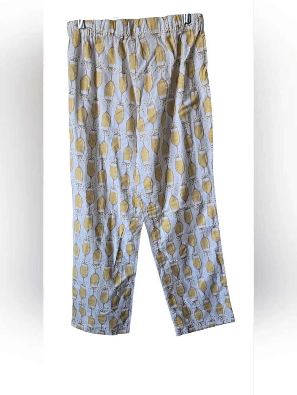 NWT J.Crew Women's Small Cotton Pajama Pants Champagne Glass Print Yellow White
